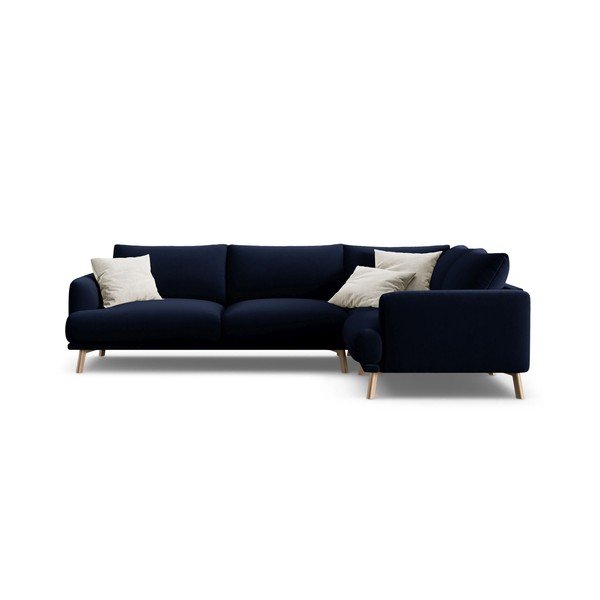 Tamno plava baršunasta kutna garnitura (s desnim kutom/u obliku slova L) Naomi – Micadoni 