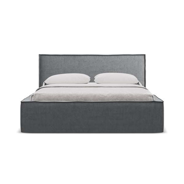 Tamno sivi tapecirani bračni krevet s prostorom za odlaganje s podnicom 180x200 cm Anani – Makamii-image-3