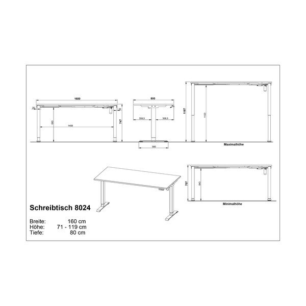 Električno podesivi radni stol podesive visine s pločom stola u dekoru hrasta 80x160 cm Boras – Germania-image-3