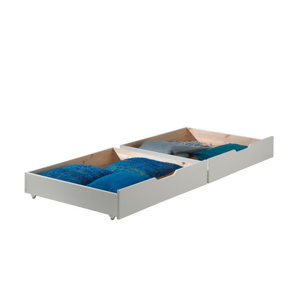 Bijeli dječji krevet od masivnog bora na kat s prostorom za odlaganje 90x200 cm PINO – Vipack-image-3