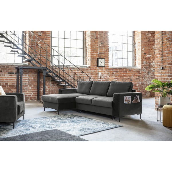 Tamnosiva baršunasta kutna garnitura Miuform Lofty Lilly, lijevi kut-image-3