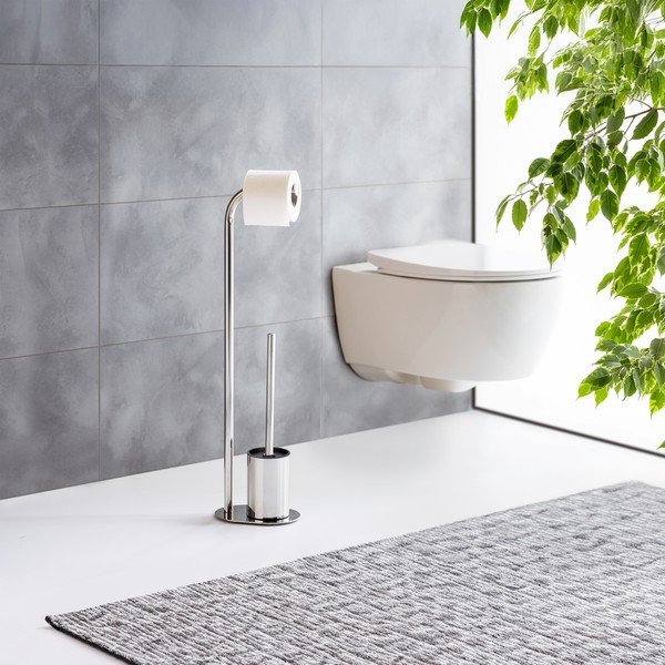 Držač za WC papir od nehrđajućeg čelika sa četkom u sjajno srebrnoj boji Levante – Wenko-image-1