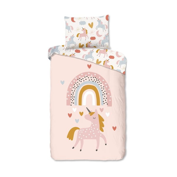 Ružičasta pamučna dječja posteljina za krevet za jednu osobu 140x200 cm Unilove – Good Morning