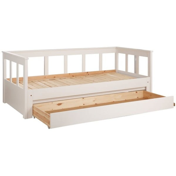 Bijeli dječji krevet od masivnog bora s dodatnim ležajem s prostorom za pohranu 90x200 cm PINO – Vipack