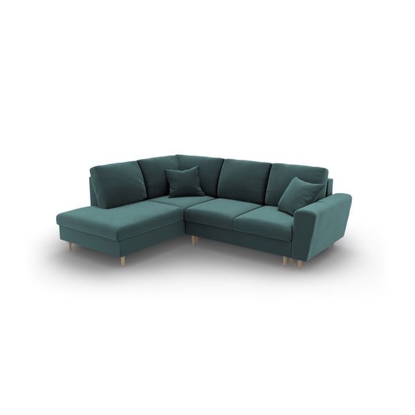 Petrolej zelena baršunasti sklopiva/s prostorom za odlaganje kutna garnitura (s lijevim kutom/u obliku slova L) Kyoto – Cosmopolitan Design-image-1