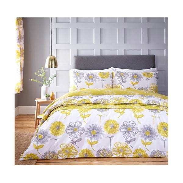 Žuto-bijela posteljina s motivom cvijeća Catherine Lansfield Banbury Floral, 135 x 200 cm
