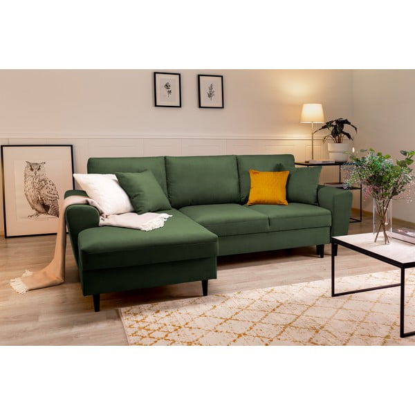 Zelena kutna garnitura na razvlačenje od samta Micadoni Home Moghan, lijevi kut-image-1