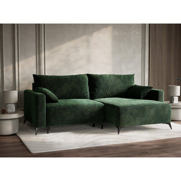 Tamno zelena sklopiva/s prostorom za odlaganje kutna garnitura od šenila (s desnim kutom/s ležaljkom) Leon – Maison de Rêve-image-4