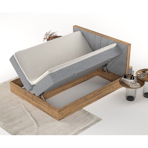 Sivi/u prirodnoj boji boxspring krevet s prostorom za pohranu 160x200 cm Asahi – Maison de Rêve-image-3