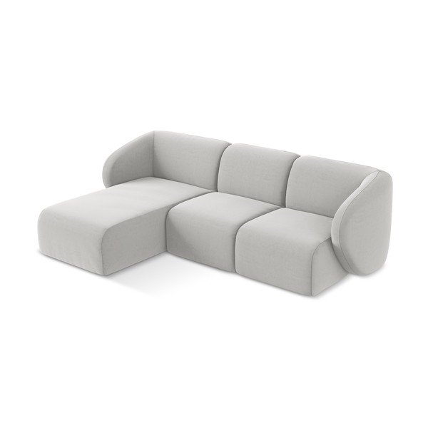 Svijetlo siva baršunasti kutna garnitura (s lijevim kutom/s ležaljkom) Lani – Makamii-image-2