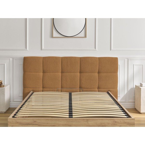 Oker žuti podstavljeni tapecirani/od iverice bračni krevet s prostorom za odlaganje s podnicom 180x200 cm Kumo – Bobochic Paris-image-4