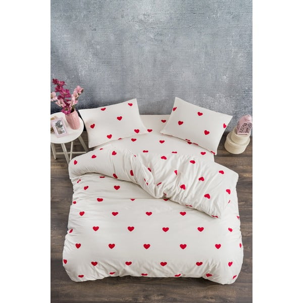 Krem posteljina za bračni krevet/za produženi krevet od renforce pamuka s uključenom plahtom/4-dijelna 200x220 cm Mini Hearts – Mila Home