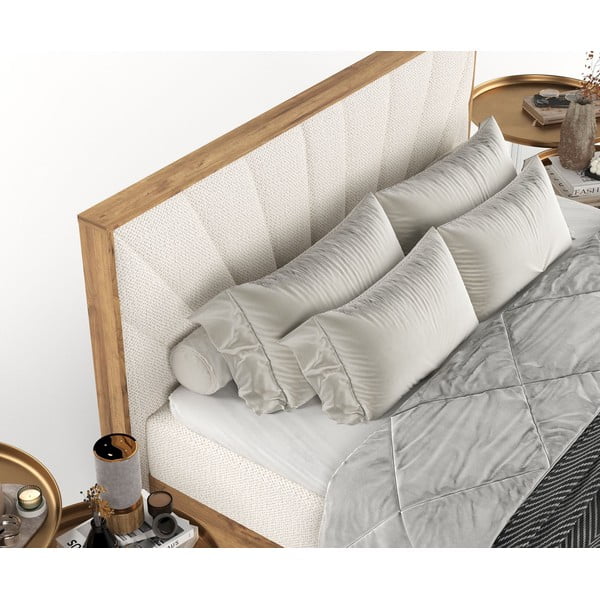 Krem/u prirodnoj boji boxspring krevet s prostorom za pohranu 160x200 cm Asahi – Maison de Rêve-image-1