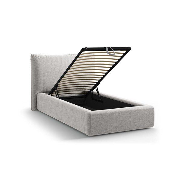 Svijetlo sivi tapecirani krevet s prostorom za odlaganje s podnicom 90x200 cm Kaelle – Micadoni -image-1