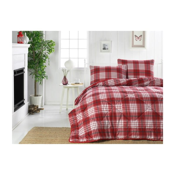 Crveno-bijeli prošiveni prekrivač za bračni krevet Country Harmony, 195 x 215 cm