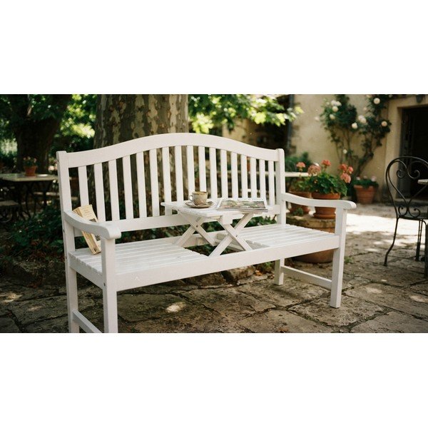 Bijela vrtna klupa od masivnog drveta Singapore – Garden Pleasure-image-1