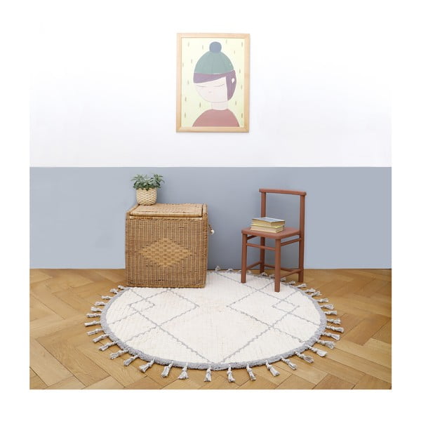 Bijelo-sivi pamučni ručno izrađeni tepih Nattiot Come, ø 120 cm-image-2