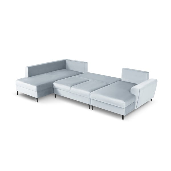 Svijetlo plava baršunasti sklopiva/s prostorom za odlaganje kutna garnitura (s lijevim kutom/u obliku slova "U") Kyoto – Cosmopolitan Design-image-2