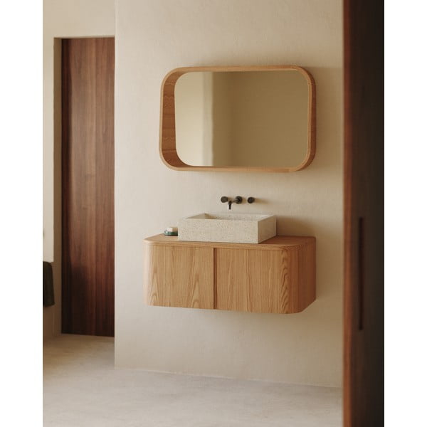 Zidni ormarić za ispod umivaonika u dekoru jasena u prirodnoj boji 90x35 cm Salaya – Kave Home-image-1