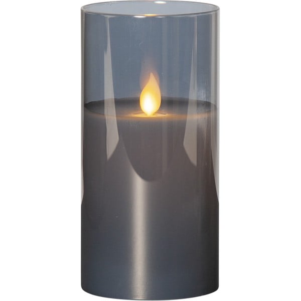 Siva LED voštana svijeća u Star Trading M-Twinkle staklu, visina 15 cm
