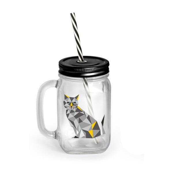 Čaša s poklopcem i slamkom Vialli Design Mia Natura Cat, 450 ml