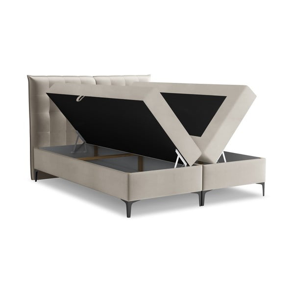 Smeđe-sivi boxspring krevet s prostorom za odlaganje 180x200 cm Mikana – Makamii-image-1