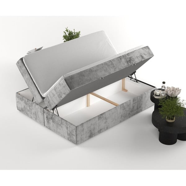 Sivi boxspring krevet s prostorom za pohranu 200x200 cm Yoko – Maison de Rêve-image-4