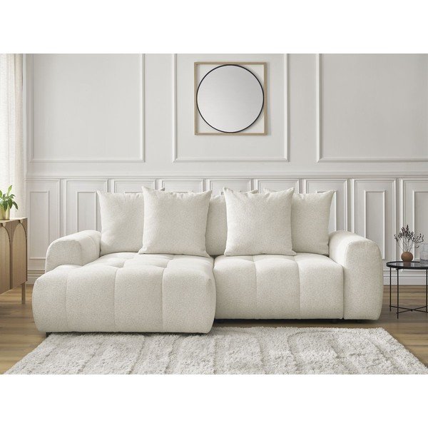 Bijela sklopiva/s prostorom za odlaganje kutna garnitura od šenila (s lijevim kutom/s ležaljkom) Roxelane – Bobochic Paris-image-1