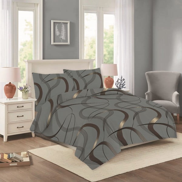 Antracitno siva pamučna posteljina za bračni krevet/za produženi krevet 200x220 cm Nora – Cotton House