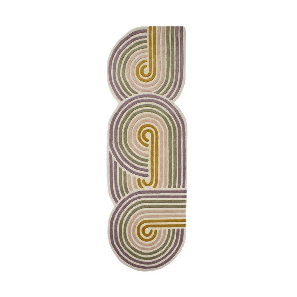 Zelena ručno rađena vunena staza 80x300 cm Spiral Shaped  – Flair Rugs