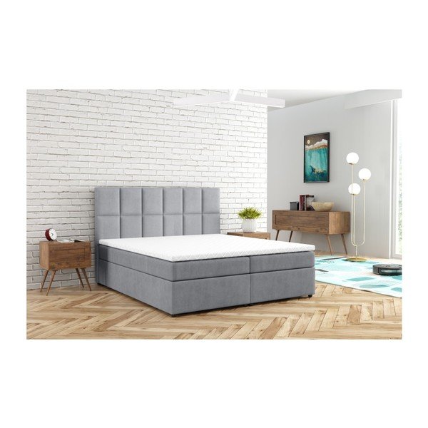 Svijetlo sivi boxspring krevet s prostorom za odlaganje 200x200 cm Flip – Ropez-image-4
