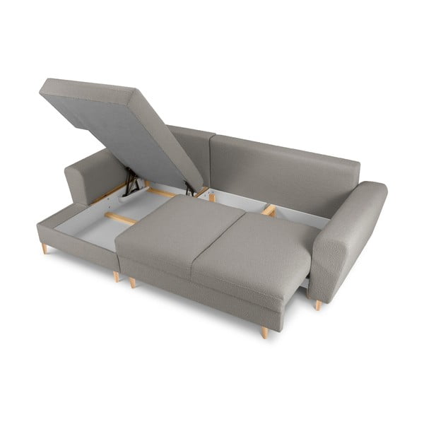 Svijetlo siva sklopiva/s prostorom za odlaganje kutna garnitura od bouclé tkanine (s lijevim kutom/s ležaljkom) Kyoto – Cosmopolitan Design-image-3