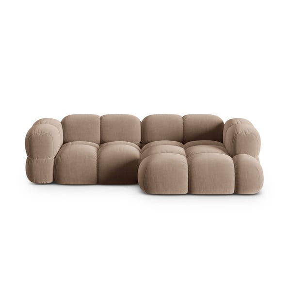 Smeđa baršunasti kutna garnitura (s desnim kutom/s ležaljkom) Loretto – Cosmopolitan Design