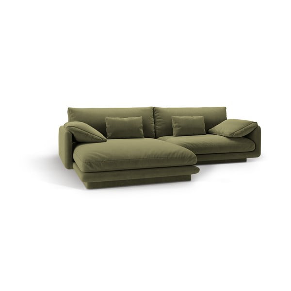 Svijetlo zelena baršunasti kutna garnitura (s lijevim kutom/s ležaljkom) Torino – Micadoni -image-2