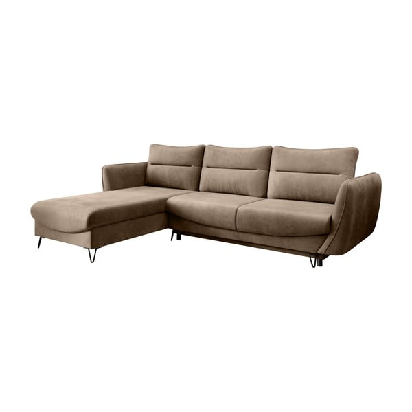 Svjetlo smeđa baršunasti sklopiva/s prostorom za odlaganje kutna garnitura (s lijevim kutom/s ležaljkom) Silva – ELTAP