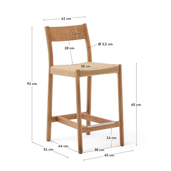 Barska stolica od punog hrasta u prirodnoj boji (visine sjedala 65 cm) Yalia – Kave Home-image-3