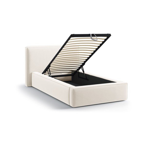 Krem tapecirani krevet s prostorom za odlaganje s podnicom 90x200 cm Jodie – Micadoni -image-1
