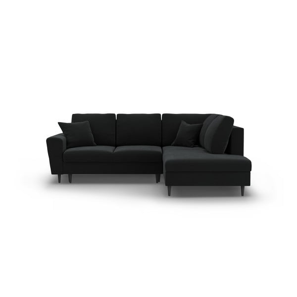 Crna baršunasti sklopiva/s prostorom za odlaganje kutna garnitura (s desnim kutom/u obliku slova L) Kyoto – Cosmopolitan Design