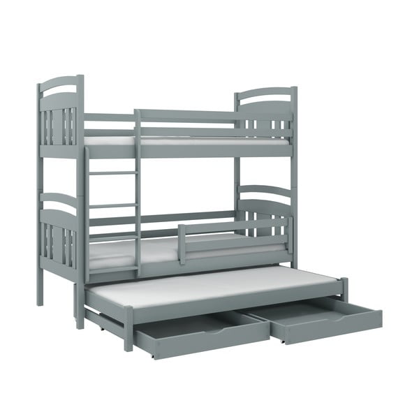 Sivi dječji krevet od borovine na kat s prostorom za pohranu 90x200 cm Igor - Lano Meble
