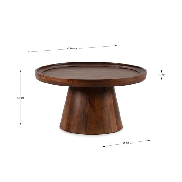 Tamno smeđi okrugao stolić za kavu od masivnog manga ø 80 cm Rose – MOME-image-4