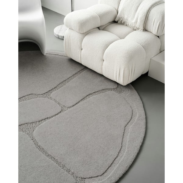 Sivi vunen okrugao tepih ø 120 cm Morphic Organica – Agnella-image-3