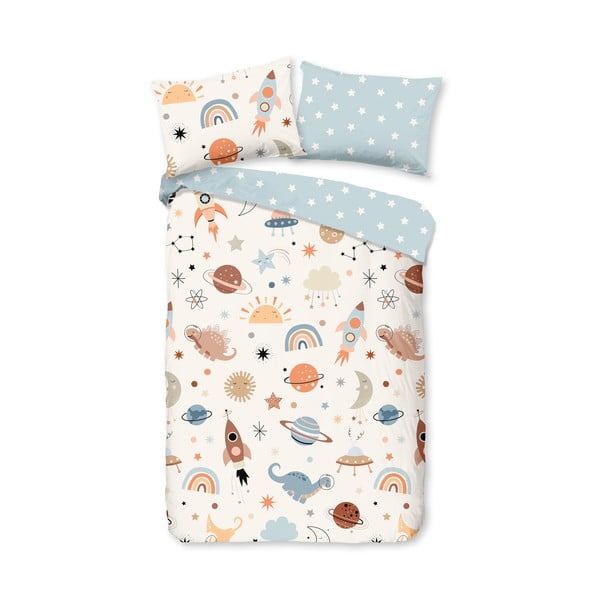 Plava/bež pamučna dječja posteljina za dječji krevetić 100x135 cm Eclips – Good Morning