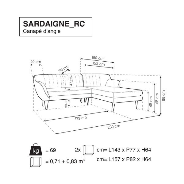 Žuti kauč s ležaljkom na desnoj strani Mazzini Sofas Sardaigne-image-4