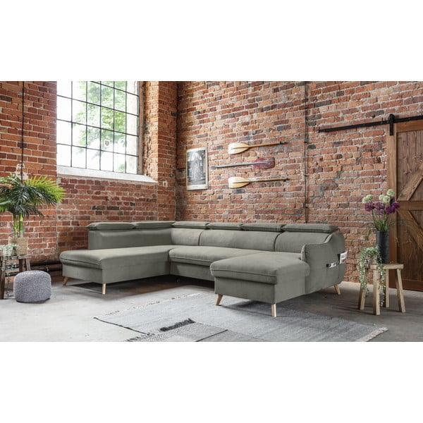 Svijetlo siva baršunasta sklopiva kutna garnitura (s lijevim kutom/u obliku slova "U") Sweet Harmony – Miuform-image-3