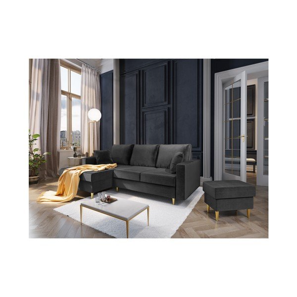 Tamno sivi kauč na razvlačenje s prostorom za odlaganje Mazzini Sofas Muguet, lijevi kut-image-4