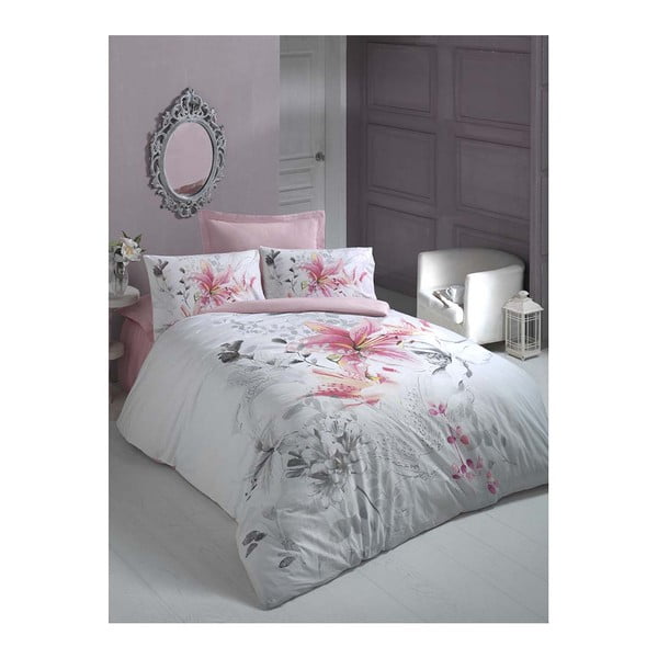 Pamučna posteljina s plahtama i 2 jastučnice za bračni krevet Iris, 200 x 220 cm