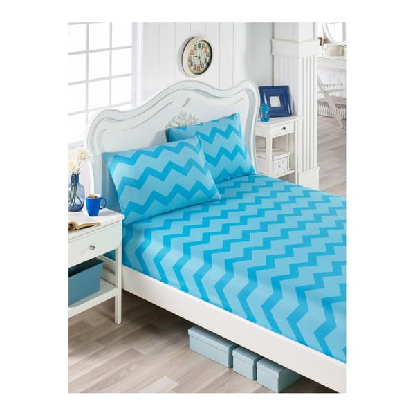Set plavih pamučnih plahti i 2 jastučnice za krevet za jednu osobu Parra Mula, 100 x 200 cm