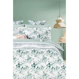 Bijela/zelena posteljina za bračni krevet/za produženi krevet od renforce pamuka s uključenom plahtom/4-dijelna 200x220 cm – Mila Home