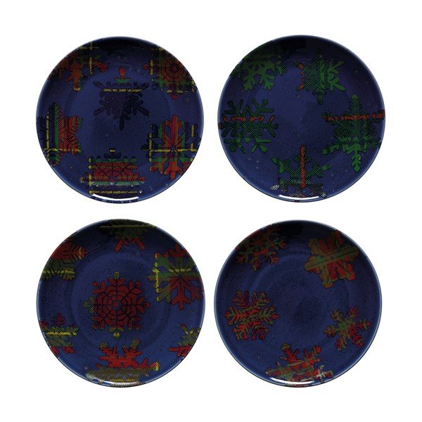 Set od 4 plavo-crvena desertna tanjura od Casafina Snowflake zemljanog posuđa, ø 21,6 cm