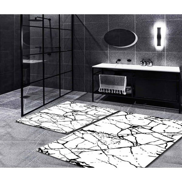 Bijele/crne kupaonske prostirke u setu 2 kom 60x100 cm Cracks – Mila Home-image-1